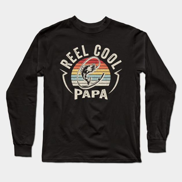 Retro Vintage Reel Cool Papa Funny Fishing Rod Gift For Fisherman Dad Grandpa Husband Long Sleeve T-Shirt by SomeRays